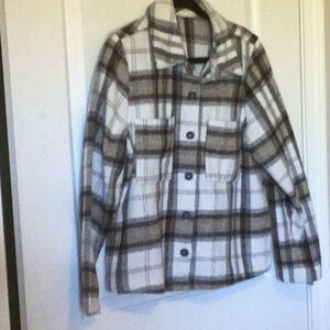 Melloday sz M ladies warm fall jacket in plaid with brown gold gray and beige ln